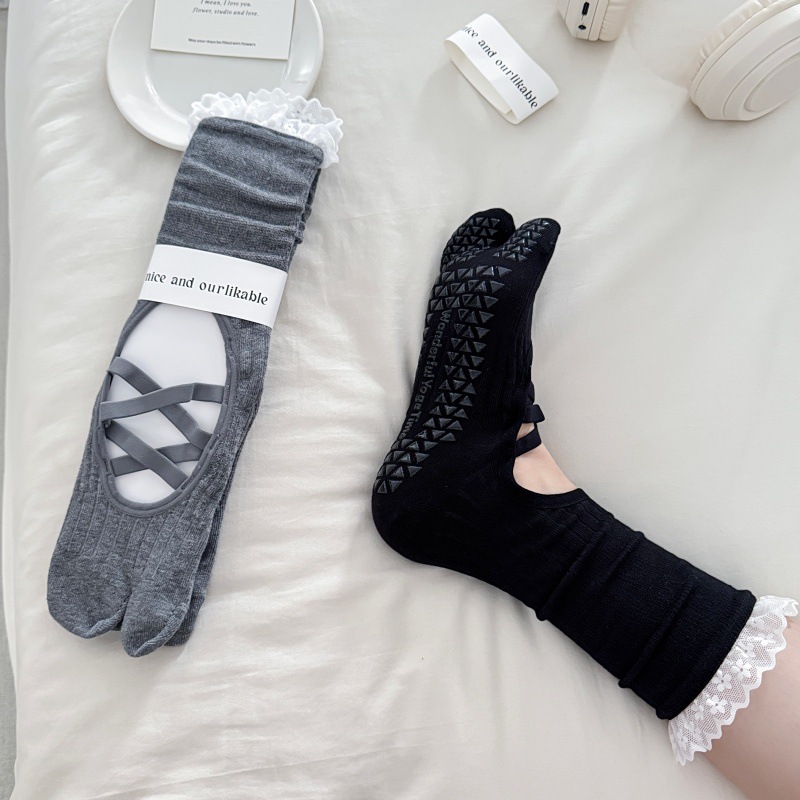 Lace Trim Split Toe Yoga Socks - Medias Para Pilates Y Yoga review and price
